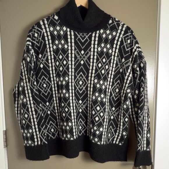Loft Black & White Turtleneck Sweater (Size XL) - Picture 1 of 9